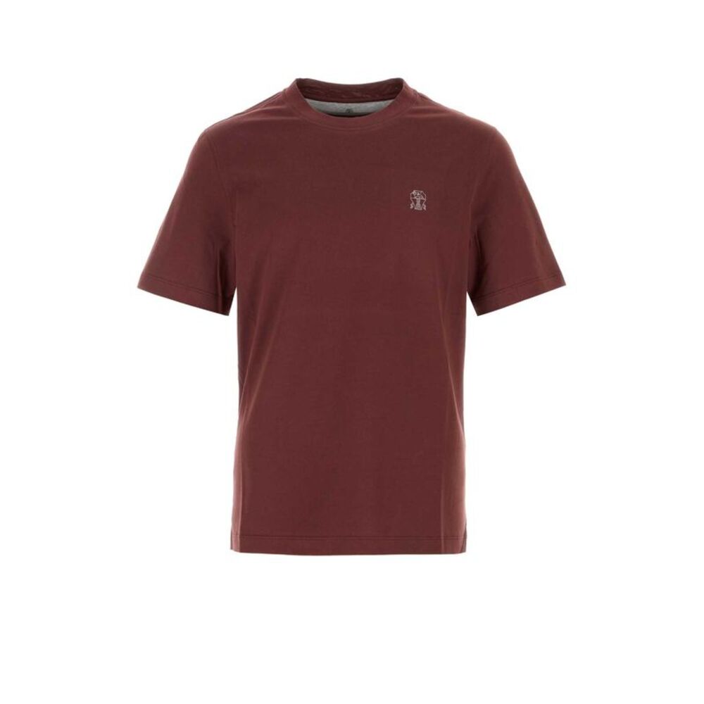 Brunello Cucinelli Men Burgundy Cotton T-Shirt